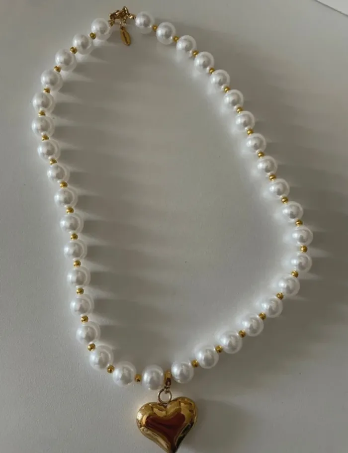 Collier perle artificielle pendentif cœur en acier MaxMara - photo numéro 4