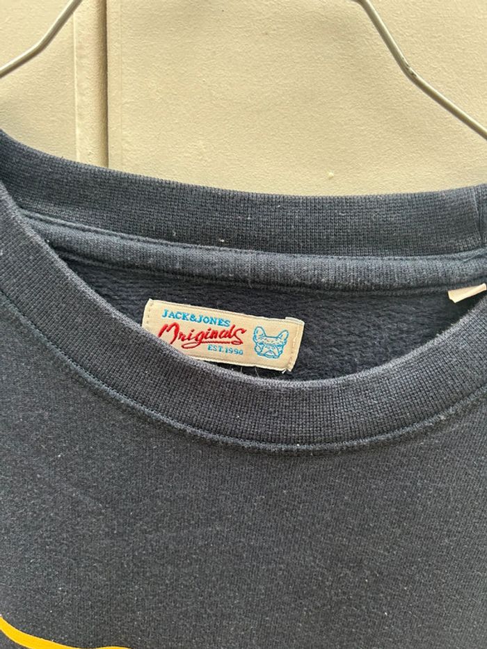 Sweat-shirt bleu marin et jaune - en coton jack & jones - taille L - photo numéro 3