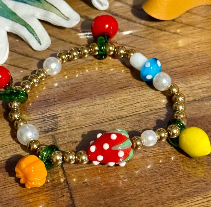 Bracelet perles boules acier inoxydable or réglable fruits en verres habaha Paris - photo numéro 6