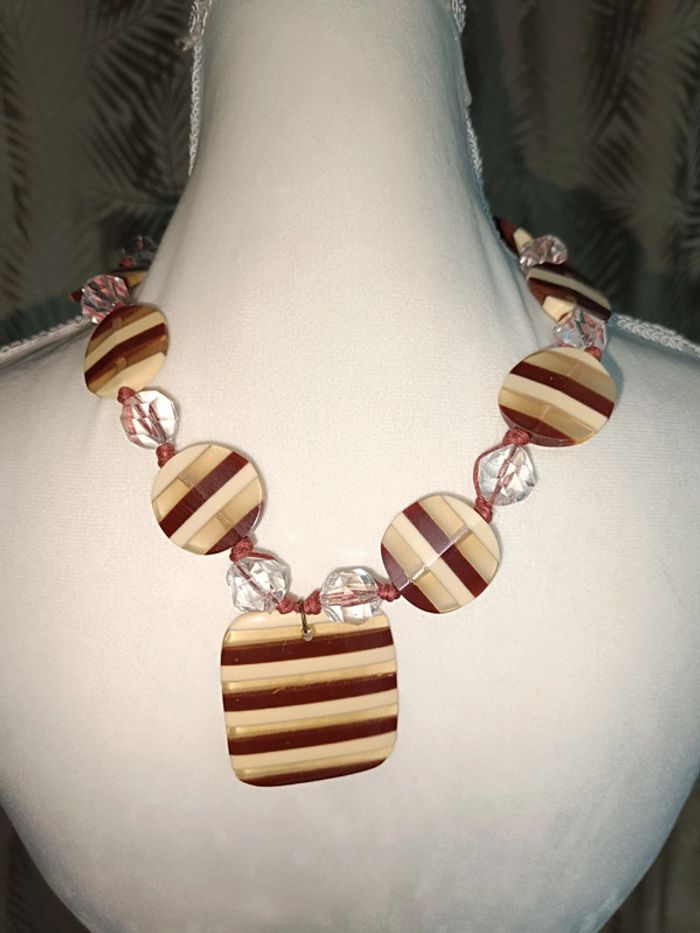 Collier original - grosse perle rayures 🤎