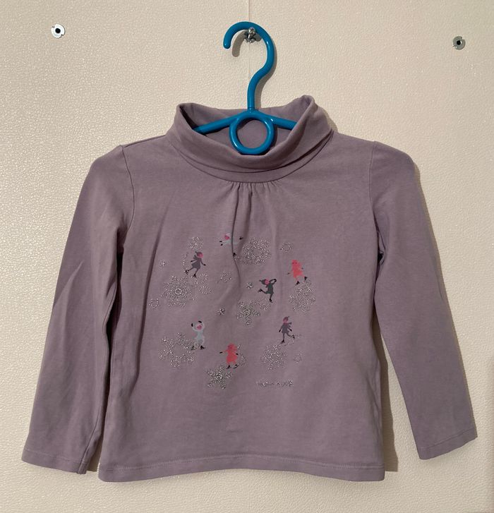 Tee-shirt manches longues avec col, sous pull brodé flocons