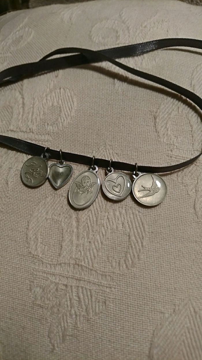 Bracelet/ras de cou gris nacre et - photo numéro 2