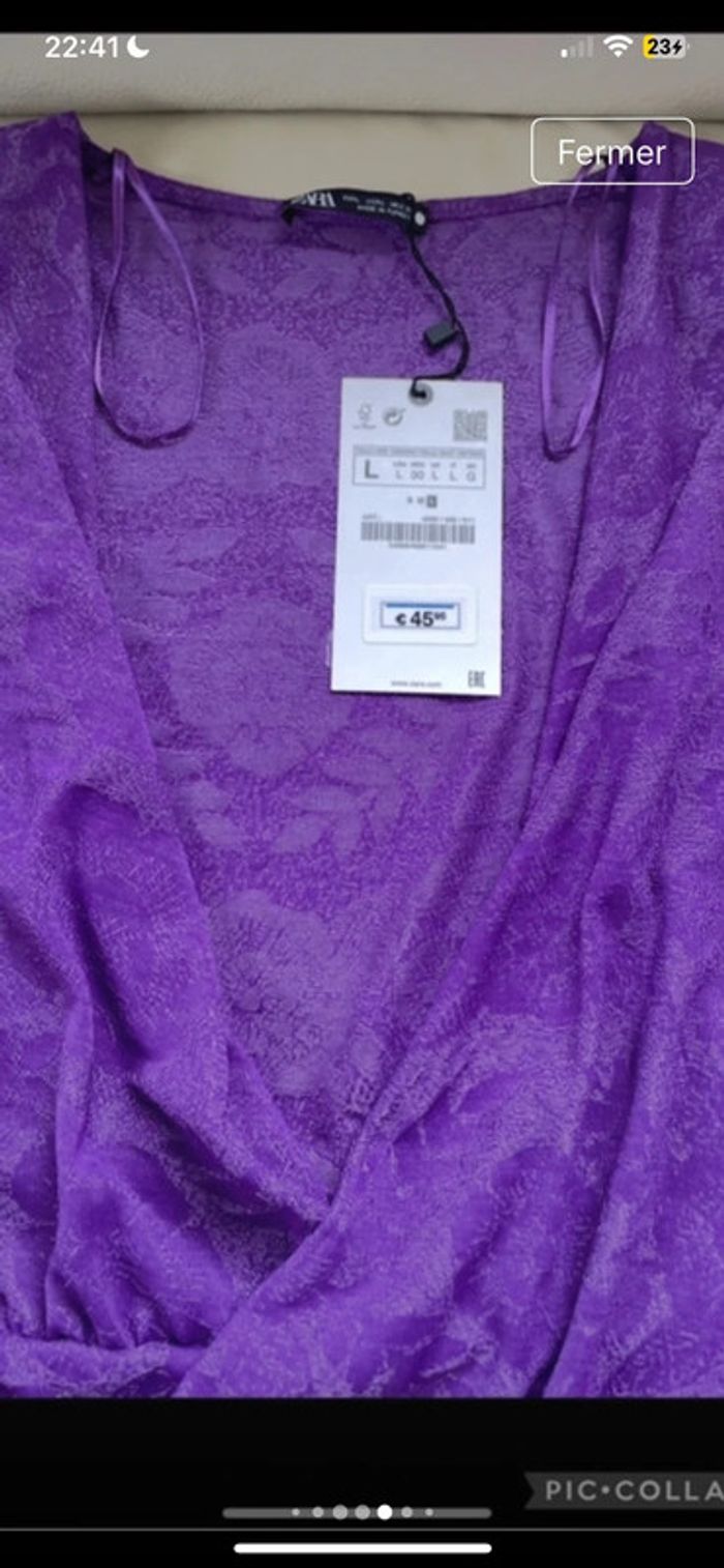 Zara jolie robe à épaulette neuve cœur croisé mauve taille 38 - photo numéro 2