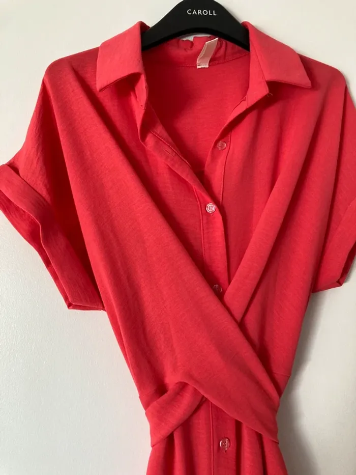 Robe longue corail à nouer à la taille - photo numéro 5