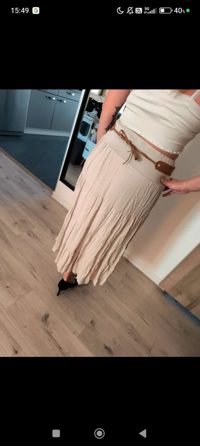 🤍 Jupe longue bohème beige – Taille L (40) - photo numéro 4