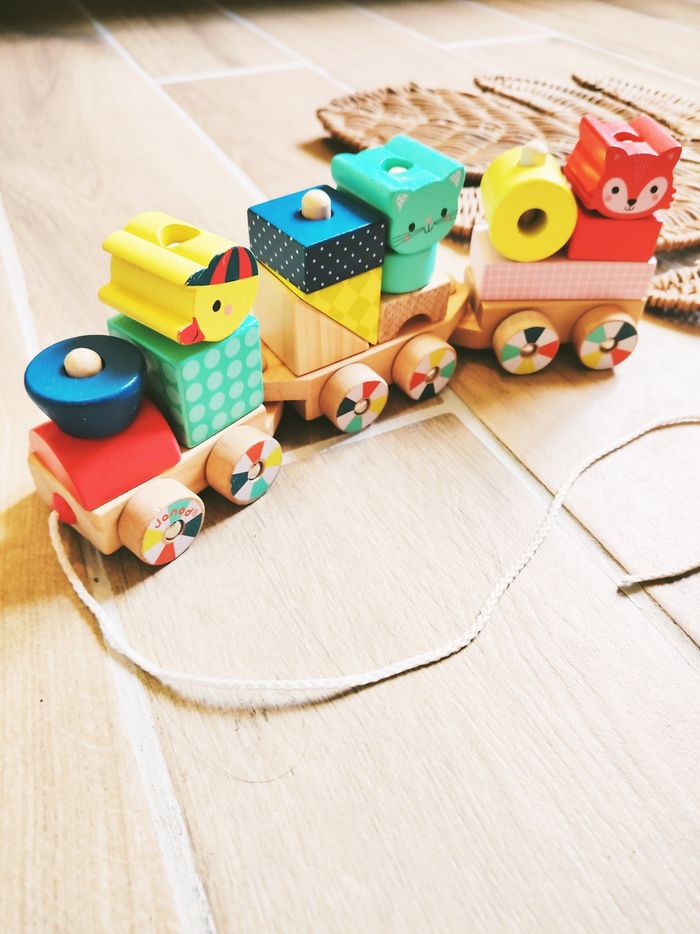 🐤Baby forest Train à blocs/formes à empiler en bois marque Janod - photo numéro 2