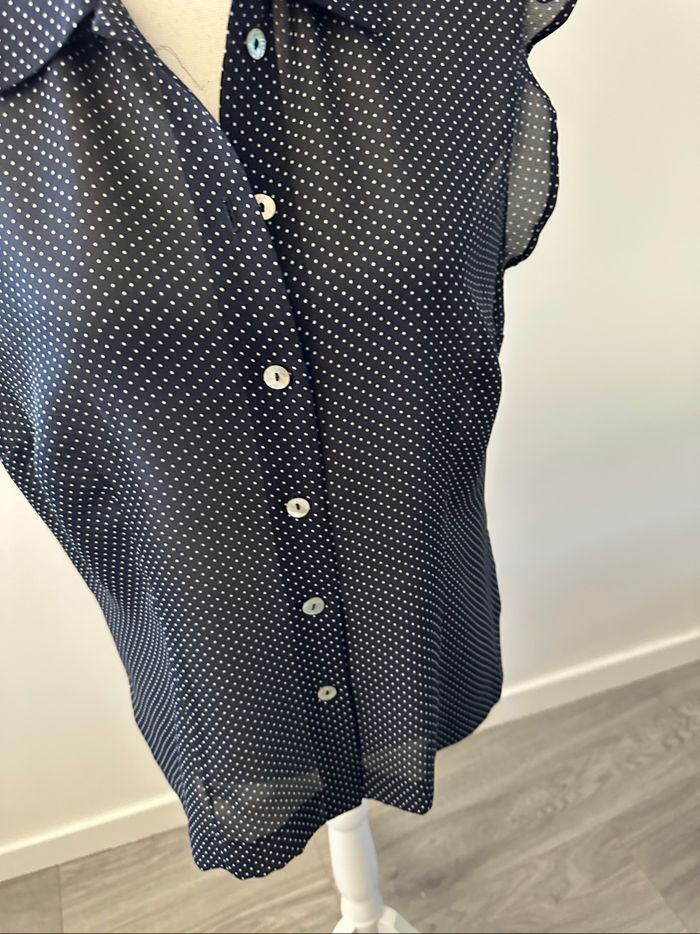 Chemisier à pois bleu marine et blanc Caroline Rohmer Vintage T38 M - photo numéro 3