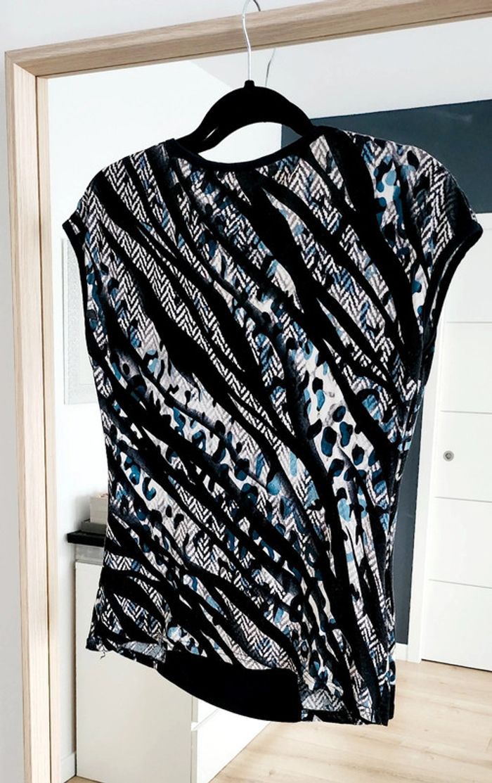 T-shirt manches courtes motif noir, blanc et bleu canard taille L Morgan - photo numéro 2