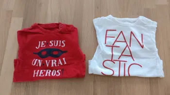 T-shirt manches longues rouge et blanc 3 mois