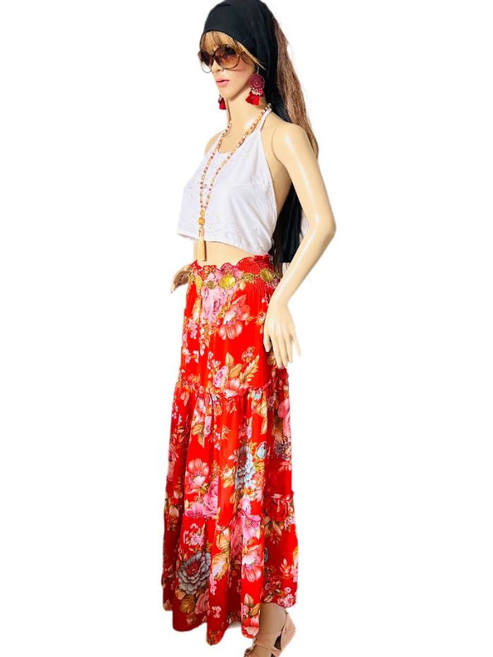 🌺 Longue jupe bohème fleurie hippie ROXY vintage 90s 00s gypsy long floral skirt🌺 - photo numéro 11