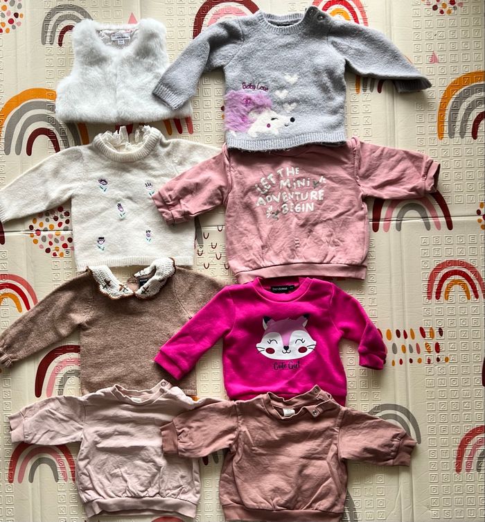 👶 Lot de 7 pulls + 1 gilet sans manches (doudou) - photo numéro 2