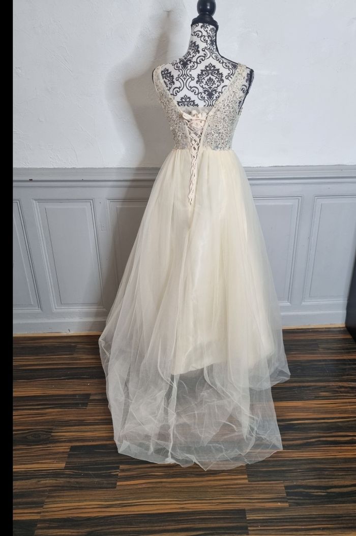 robe cérémonie longue buste dentelle et bas en tulle beige taille 40 - photo numéro 4