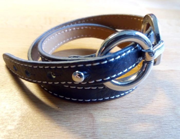 Bracelet cuir 2 tours marine et acier - photo numéro 3