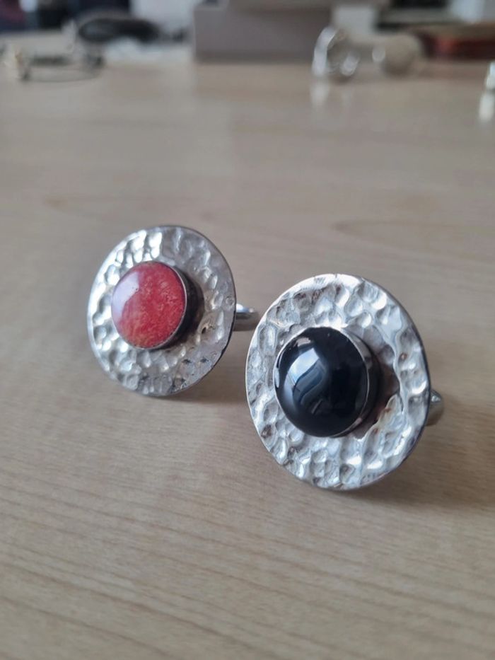 Lot de 2 bagues ajustables noir et rouge