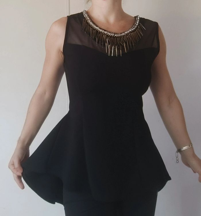 haut top femme cintrée evasé débardeur de soirée chic y2kt m 38 l 40 noir et doré - photo numéro 2