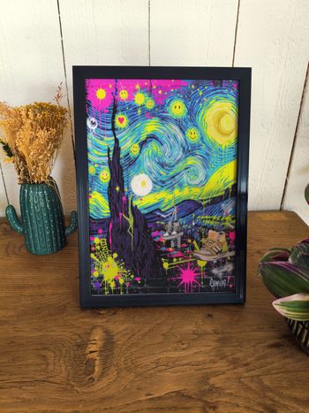 Affiche poster A4 (21×29,7 cm) La Nuit étoilée Van Gogh street art pop art déco murale colorée