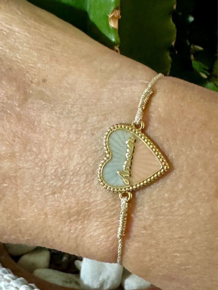 Bracelet réglable cordon doré cœur résine ciel et nude acier inoxydable or - photo numéro 3