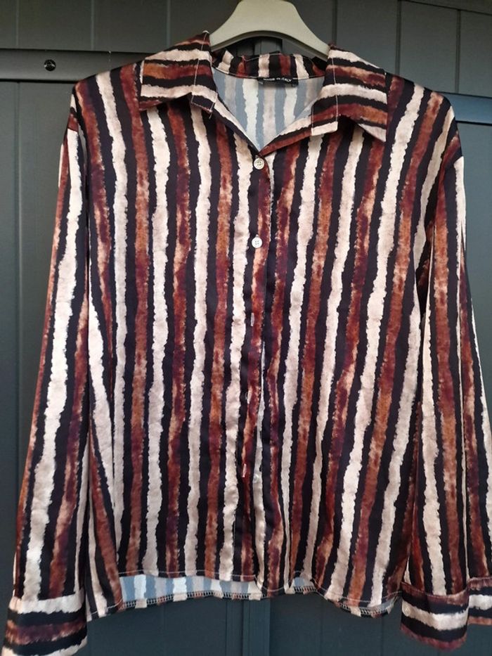 Chemise rayures noir marron motif vintage - photo numéro 3
