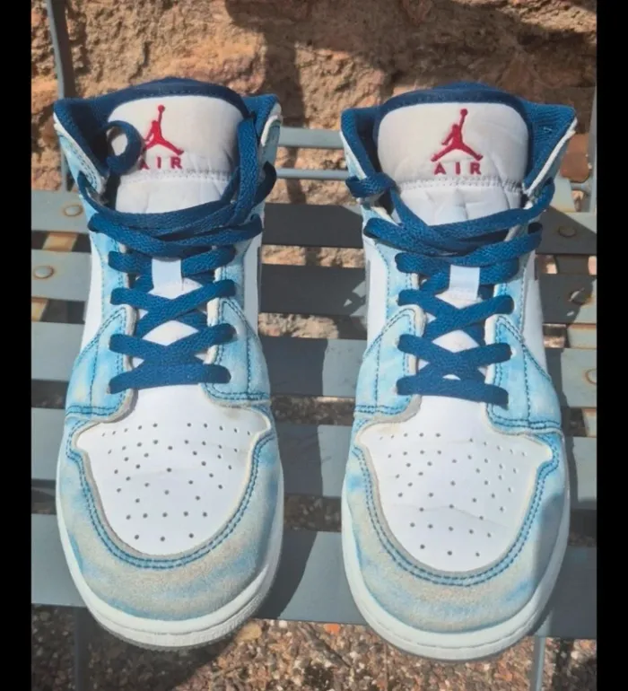 Sneakers montantes 1 Mid French Blue Fire Red Jordan - photo numéro 2