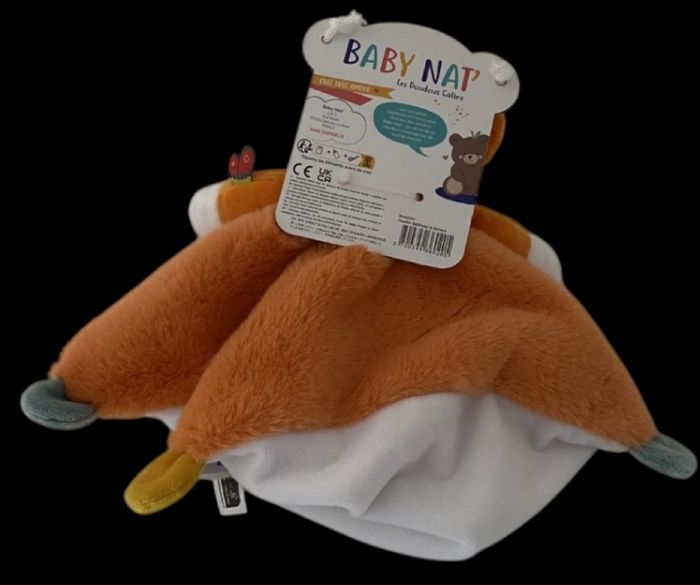 ❤️B4241 Doudou Plat Mouchoir Renard Balthazar Orange Blanc BABY NAT Babynat - photo numéro 3