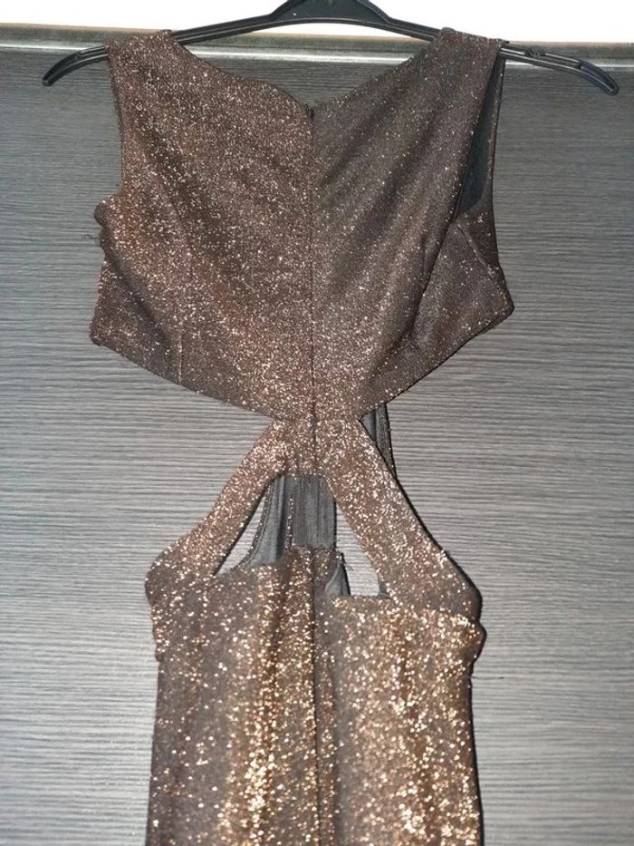 Robe longue marron à paillettes – Fendue & élégante – Taille S – Marque 1992 - photo numéro 5