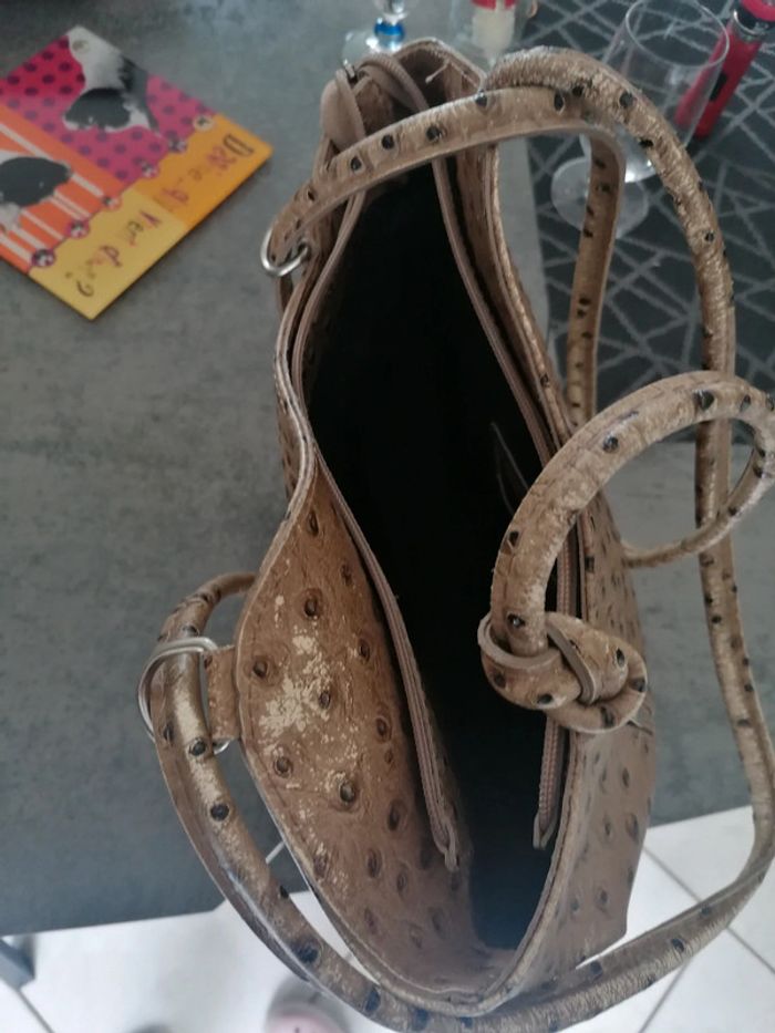 Sac à main imitation autruche marron clair - photo numéro 2