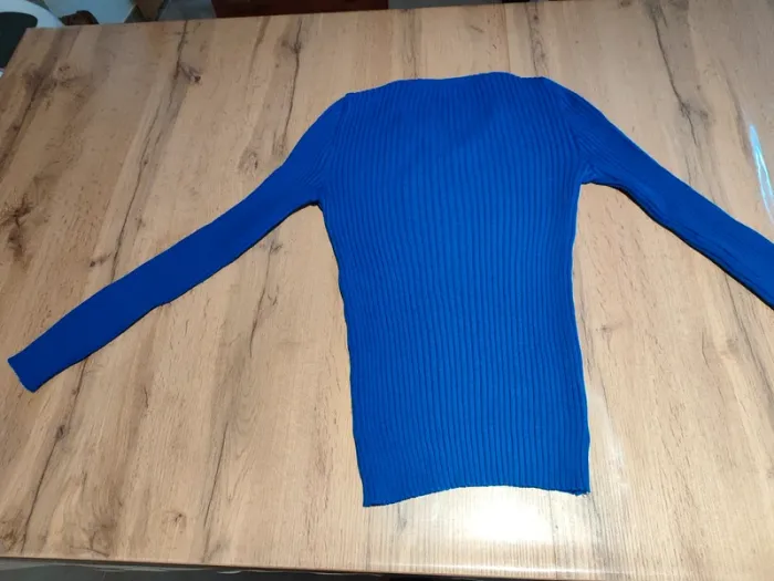 Pull Col V Euroacrylic Bleu, Taille M - Maille Côtes Dynamique ! - photo numéro 3