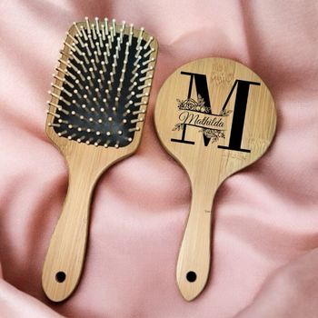 Lot brosse de massage et miroir personnalisés gravés  au laser