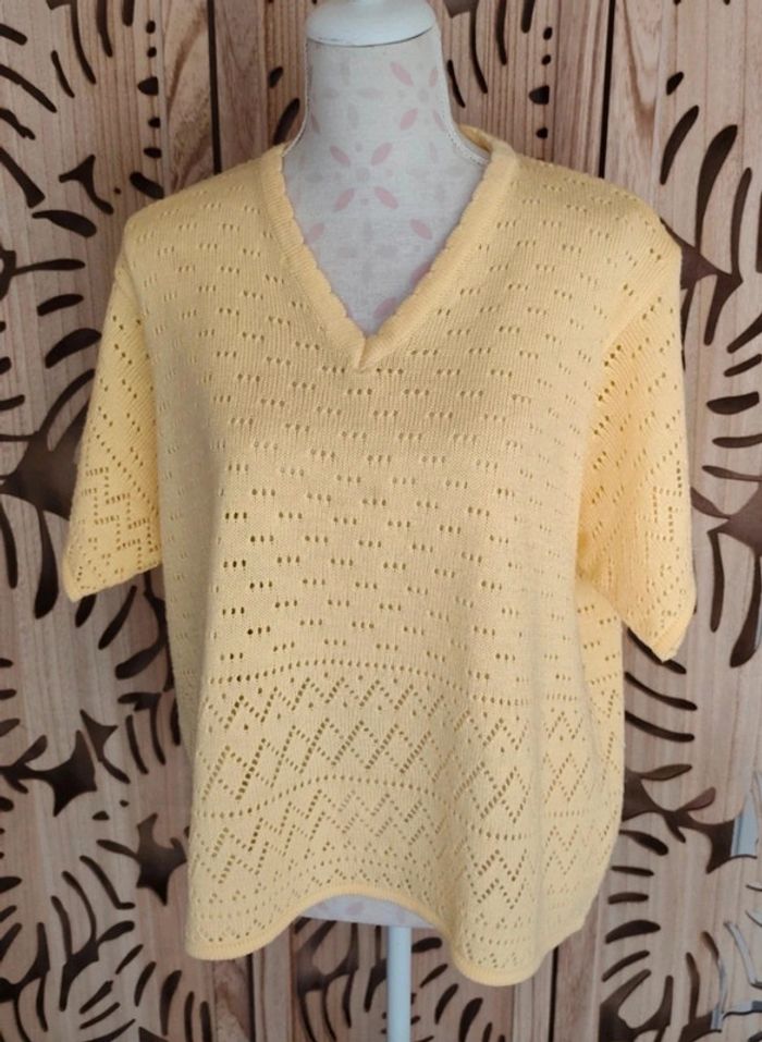 Pull jaune pâle en maille ajourée - Taille 52- Blancheporte - photo numéro 2