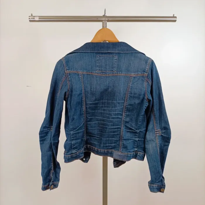 Veste en jean Bonobo col large boutonnée bleu brut avec détails zippés T38 A1469 - photo numéro 9