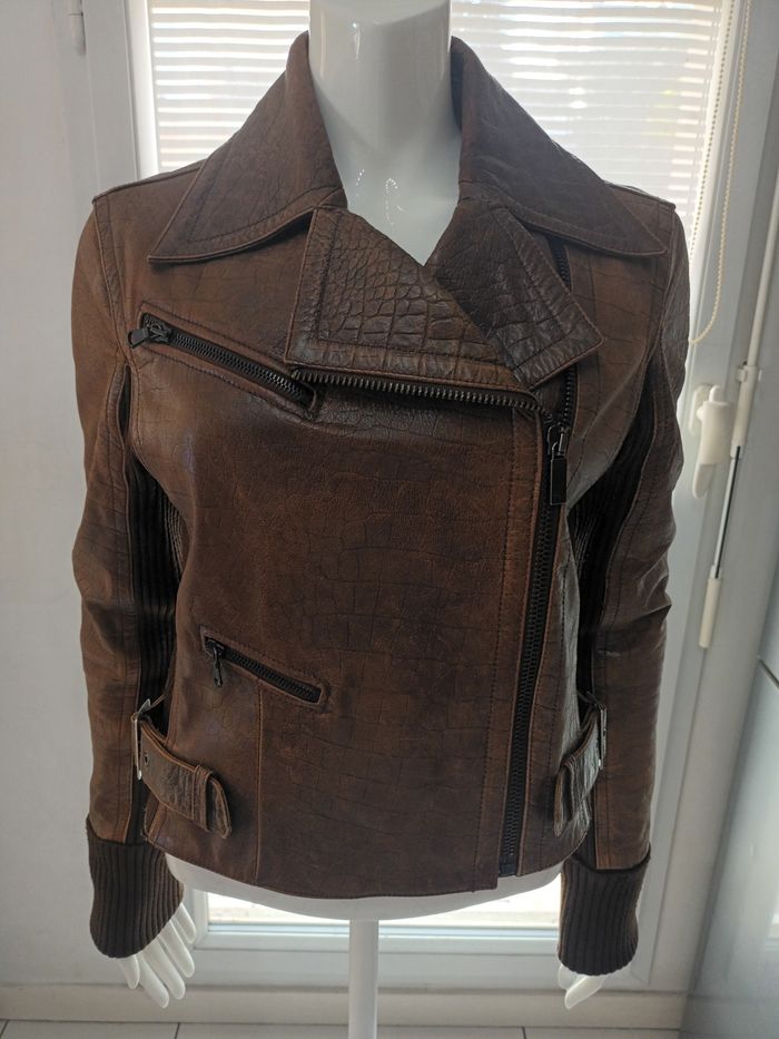 Perfecto vintage Tommy Hilfiger cuir epais et tricot