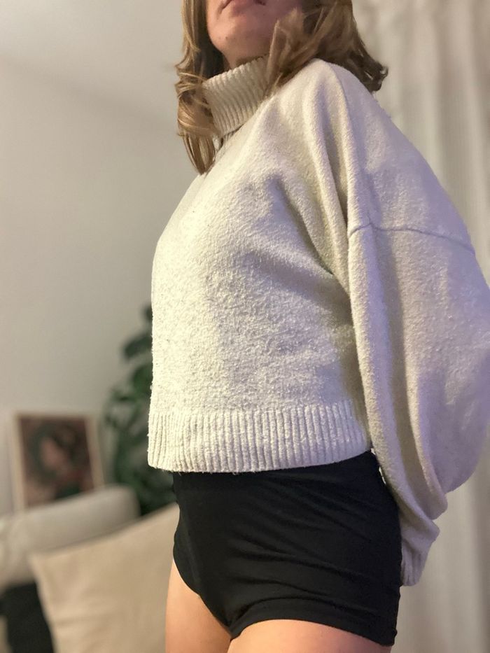 Pull manche longue col roulé blanc cassé - photo numéro 2