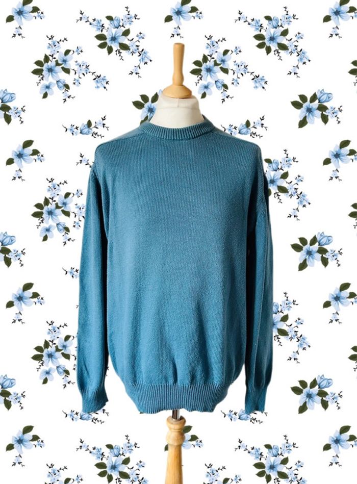 🌿Pull coton bleu vintage années 90 authentic vintage 90s Cotton sweater🌿