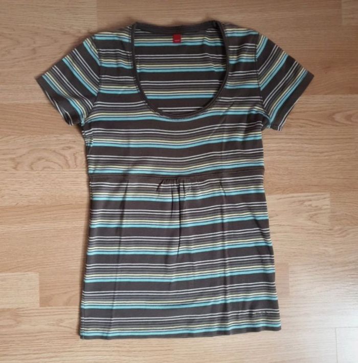Haut " Esprit" marron blanc turquoise et jaune T.M (38)