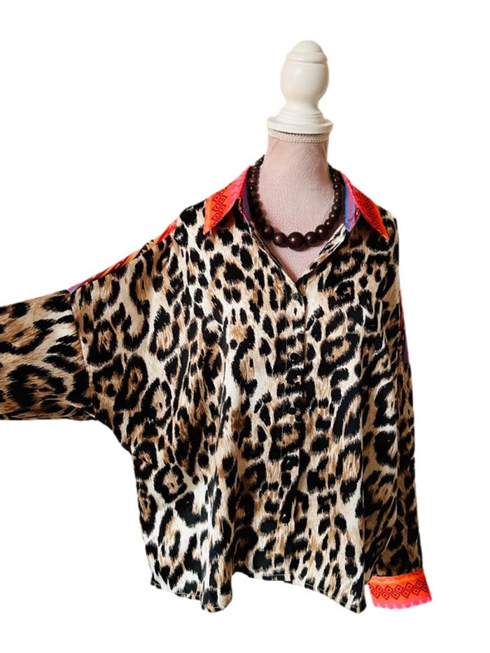 🧡🐆Chemise léopard oversize funky chic ethnic wild tribal multicolored animal shirt🐆🧡 - photo numéro 5