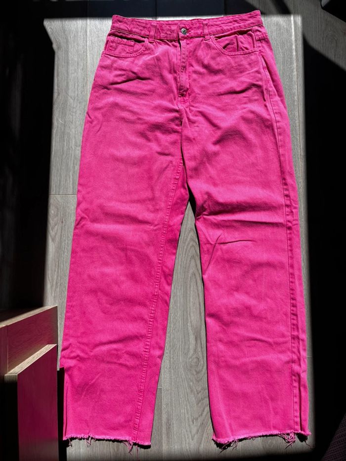 Pantalon jean wide leg / large rose