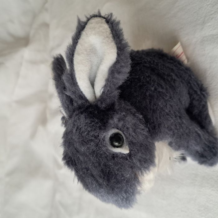 Doudou peluche lapin bleu gris Francoise Saget Hauteur 11 cm vintage 90's - photo numéro 4