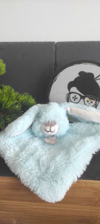 Doudou plat Lapin bleu turquoise blanc Les Flocons baby nat bn0300 menthe