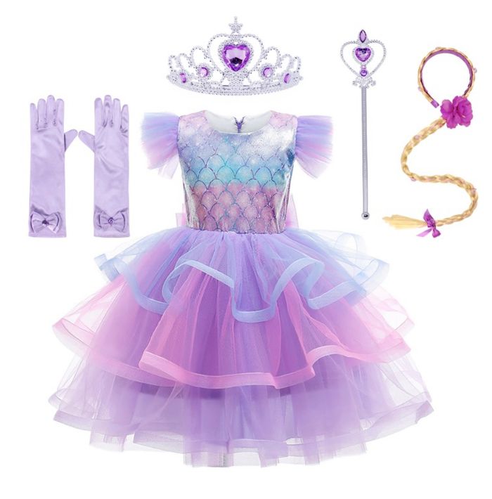 Déguisement robe froufrou Raiponce et ces accessoires Taille 4-5ans