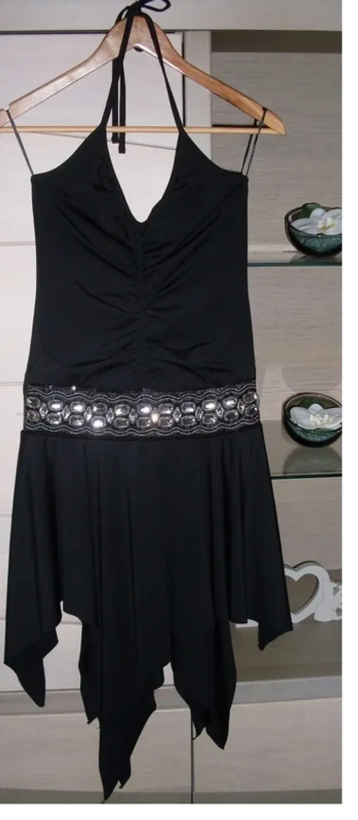 💕Magnifique robe de soirée noire ceinture strass taille XS neuve (photos portée)