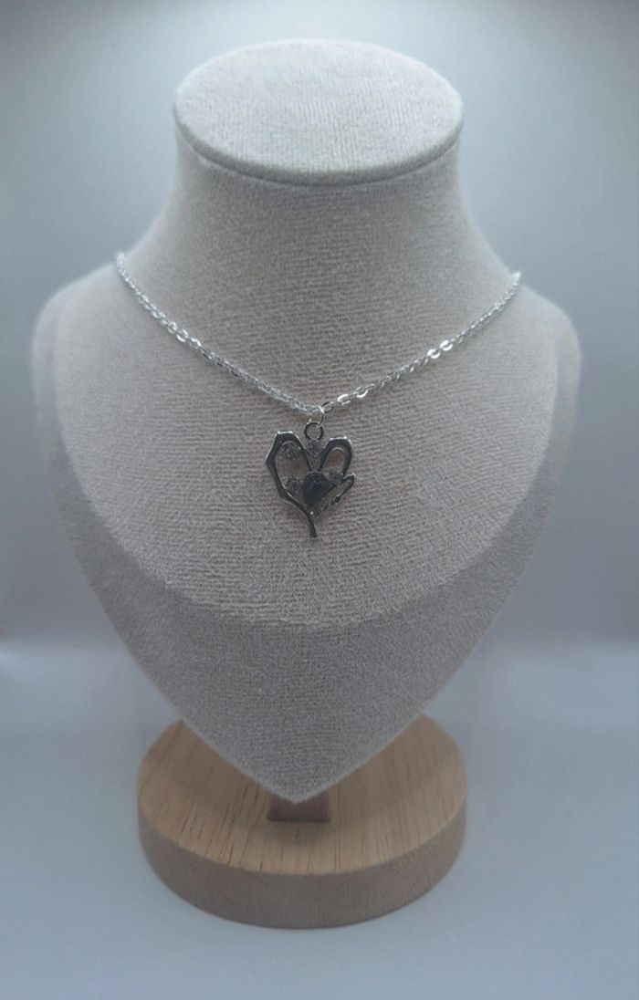 Collier coeur diamant et pierre noire