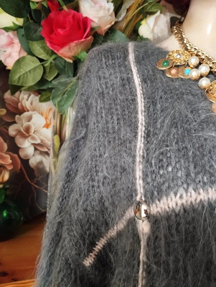 🌹Pull Gris & Crème Mohair & Laine Collection Vintage Lucy Lockett T44/48🌹 - photo numéro 4