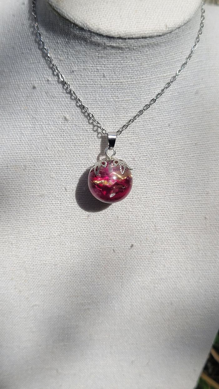 Collier fleur pétale de rose et feuille d or en acier inoxydable - photo numéro 2