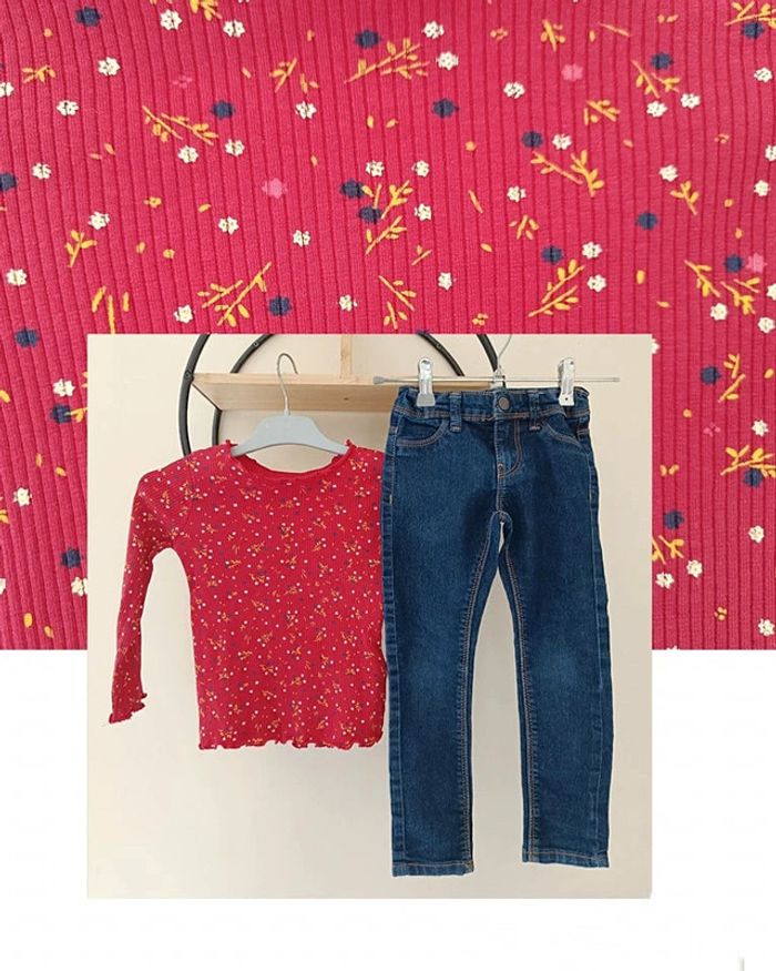 4 ans ensemble teeshirt côtelé dpam et pantalon jean skinny kiabi