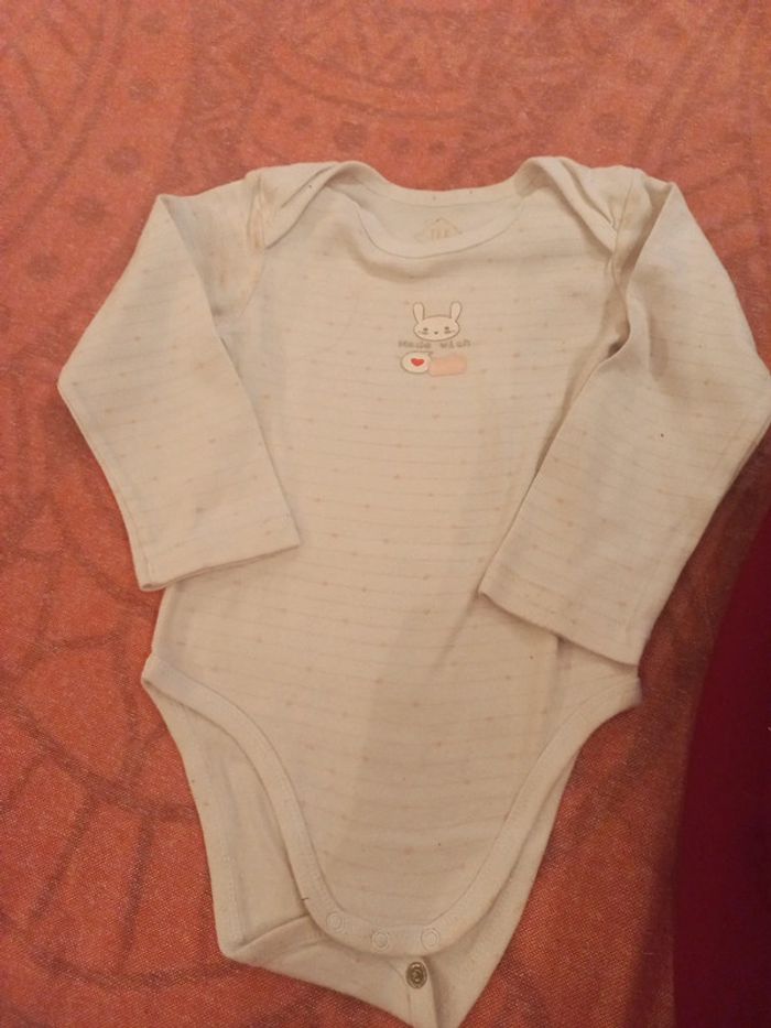 Body coton Made with love rayures rose pale 36 mois