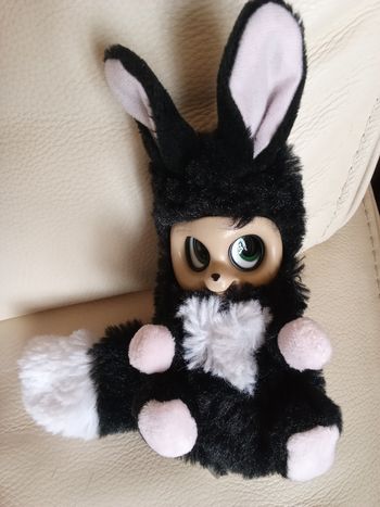 Doudou lapin noir blanc rose jemini bush baby world  de 2017  les yeux se bougent  cueo