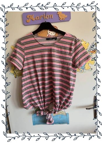 Tee shirt à manches courtes à rayures à nouer, taille S, marque Kiabi