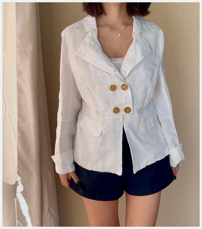 Veste de blazer One Step en lin blanche XL neuve - photo numéro 2