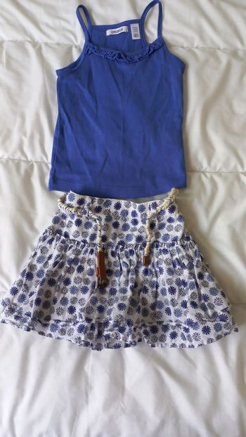 Jupe et top blanc / bleu okaidi 3 ans