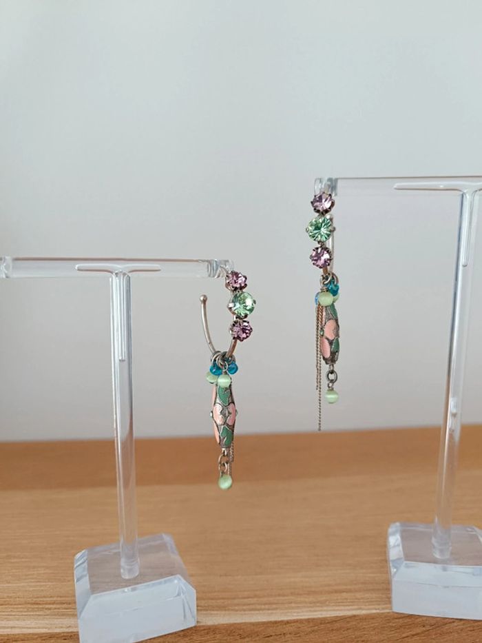 Boucles d'oreilles créoles pendantes strass - photo numéro 2
